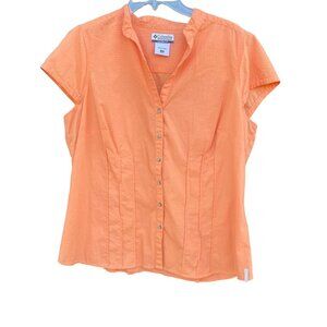 Columbia Womens Peach Button-Up Short Sleeve Shirt 1X Textured Lightweight
